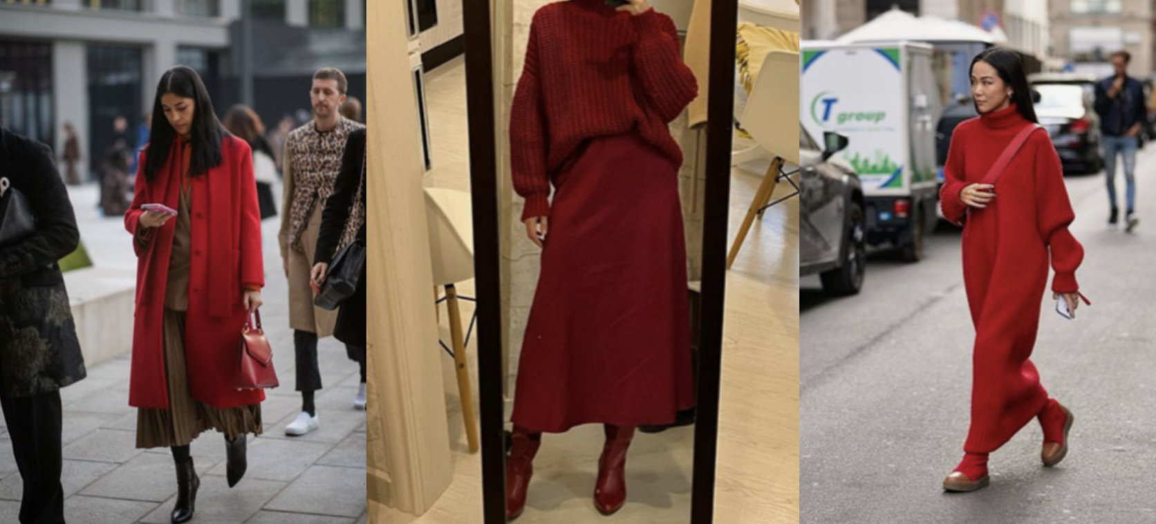 Tenues hivernales entièrement rouges, des pieds à la tête.