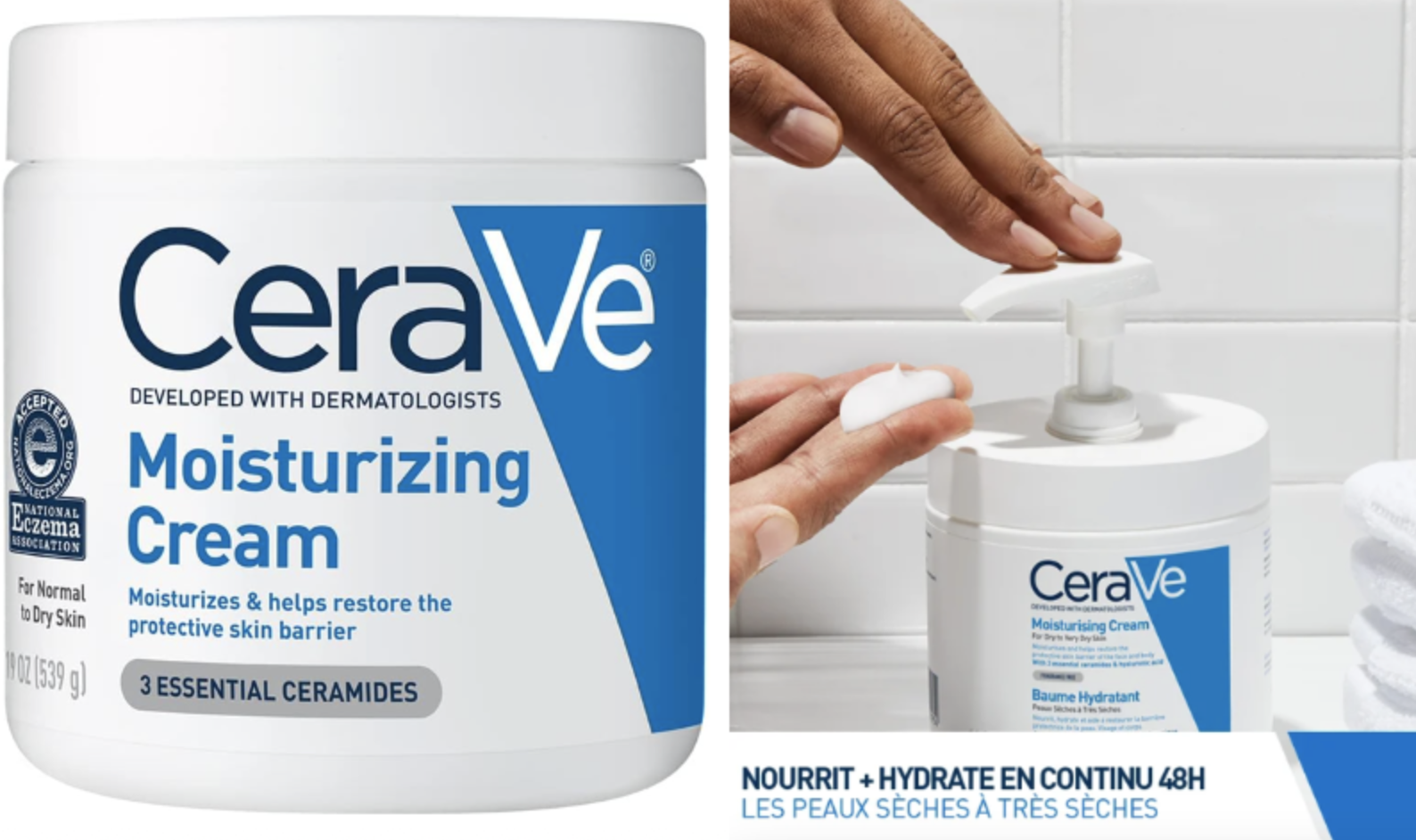 Baume hydratant CeraVe pour peau sèche à très sèche avec le couvercle ouvert