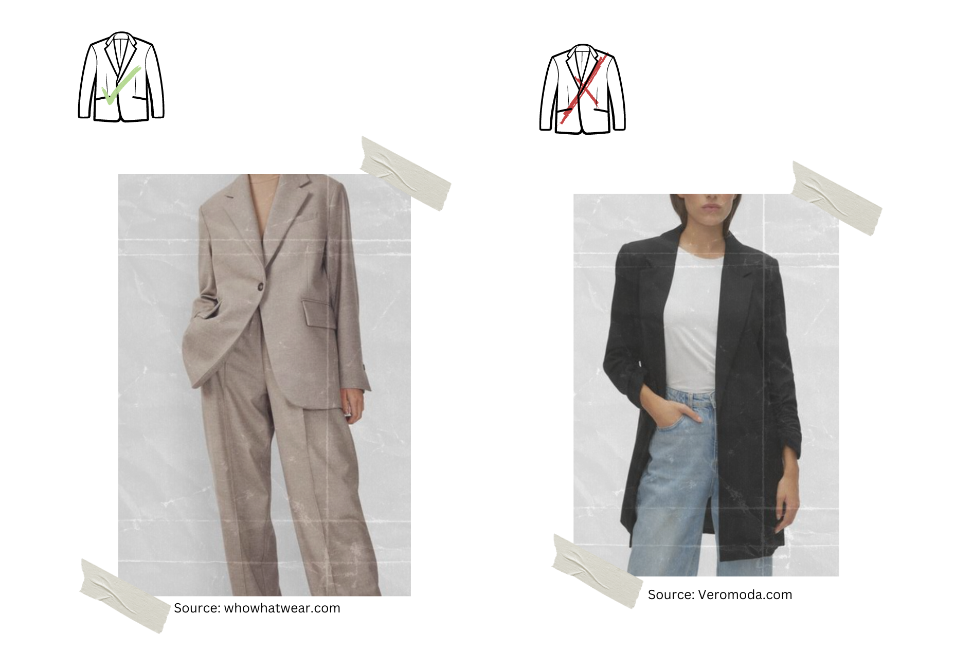 Comparaison de blazers adaptés et non adaptés pour moi