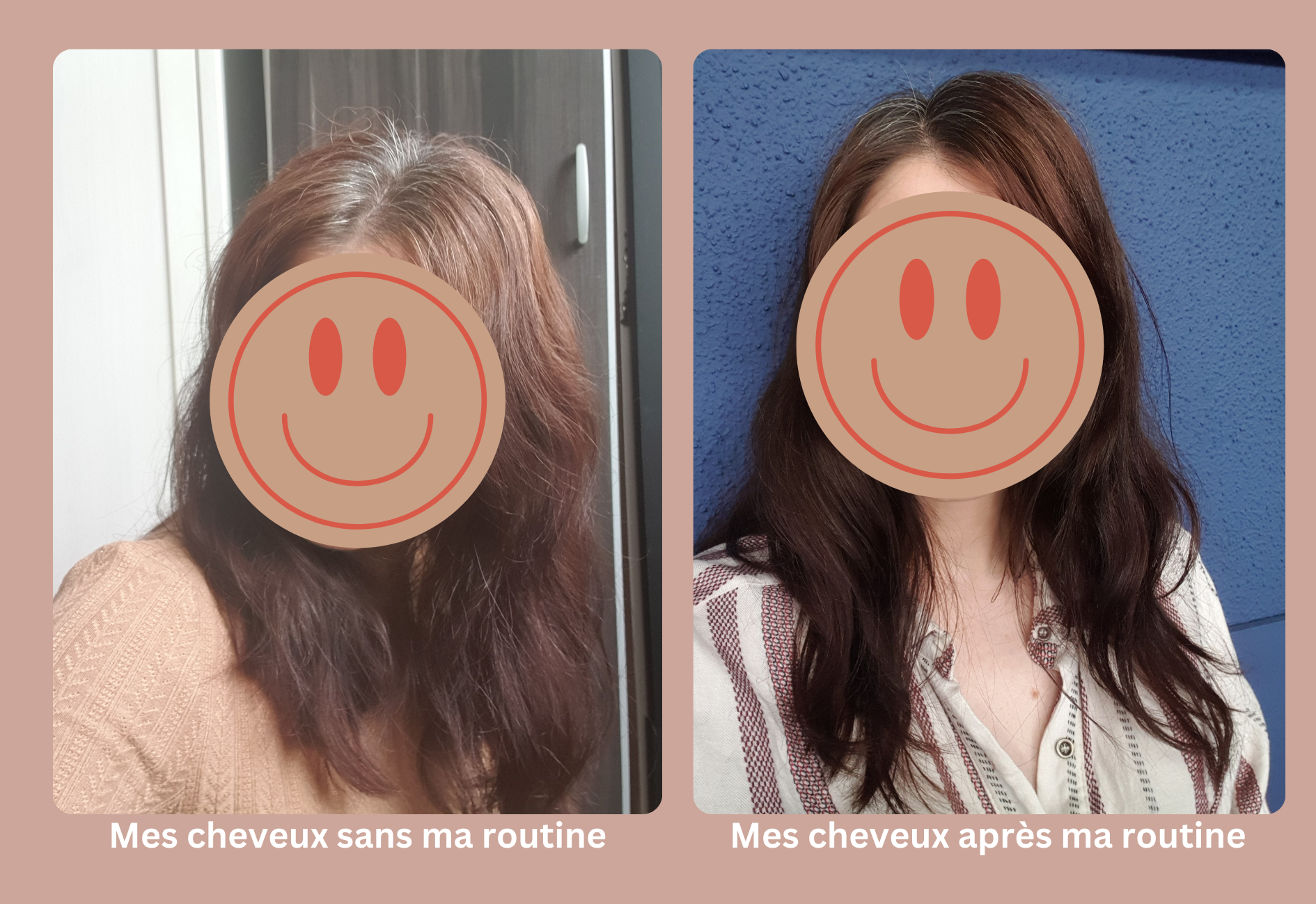 Avant et après avoir utilisé ma routine de soin des cheveux