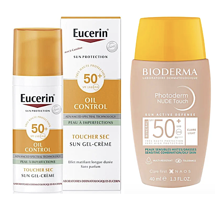 Eucerin Oil Control et Bioderma Nude Touch