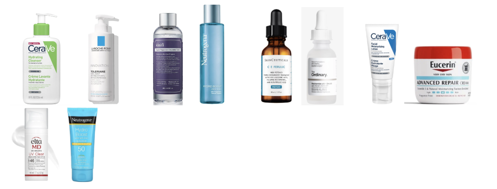 Collection de produits de soin recommandés par ChatGPT pour une routine du matin